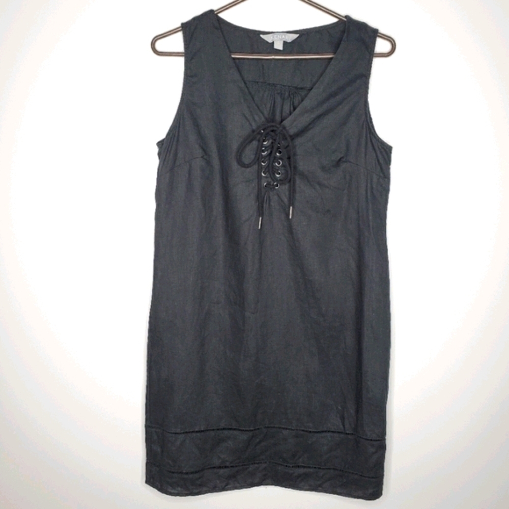 Black 100% linen sleeveless shift dress XS